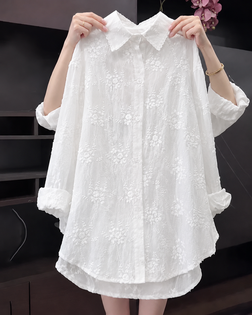Anneliese™ | Floral Solid Color Shirt with Dropped Shoulders